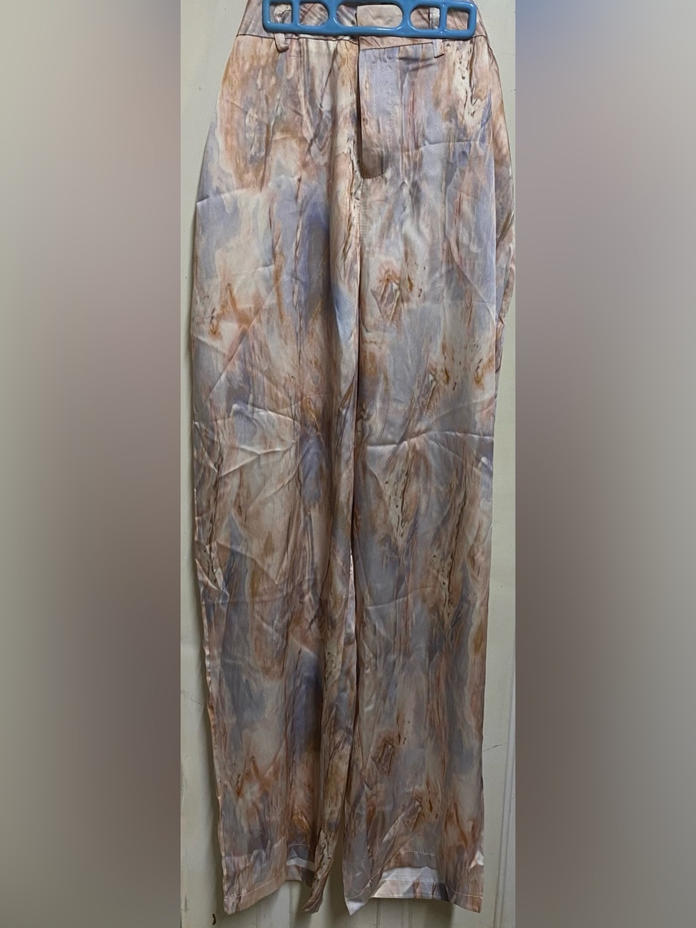 Marble Print Satin Wide Leg Pants Women’s Large High Rise Flowy